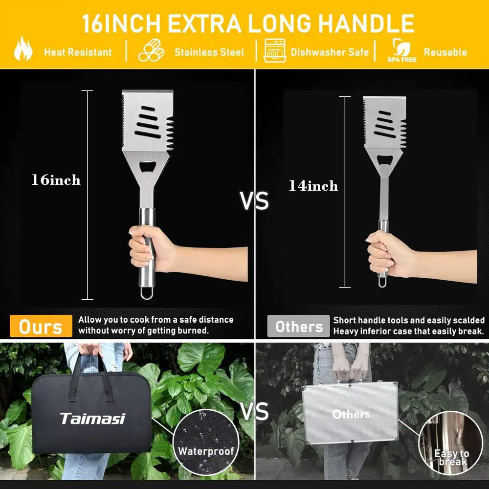 Stainless Steel Grill Cooking Accessory Tool Set 34-Pieces with Carry Bag, Thermometer, Grill Mats for Outdoor Camping