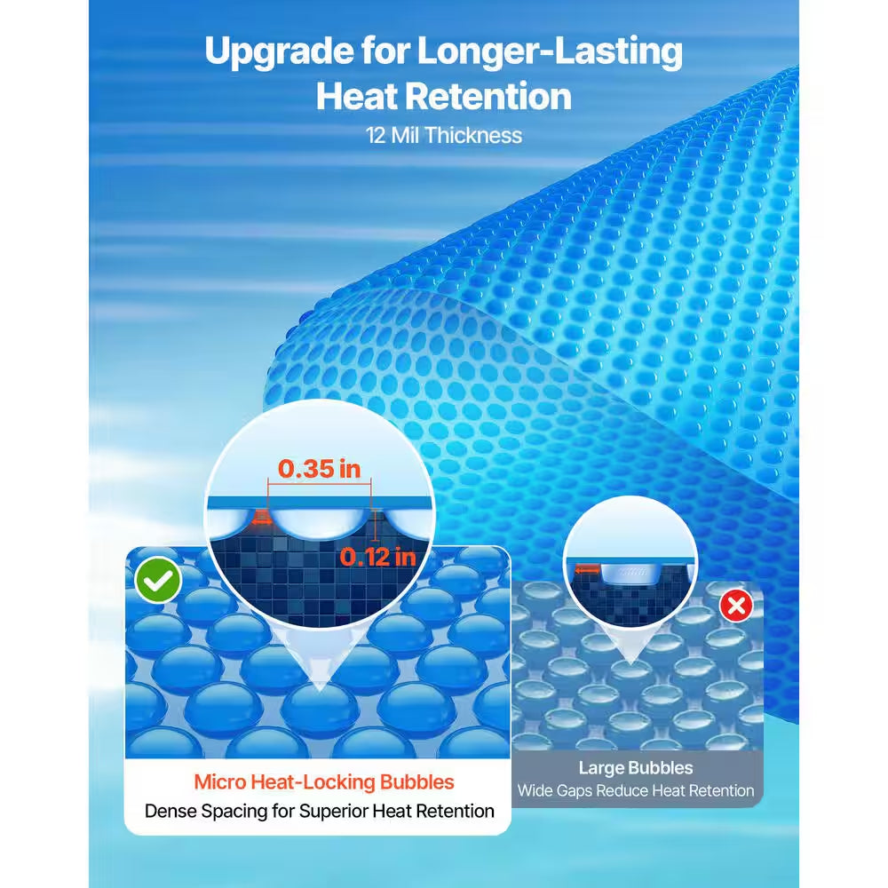 Solar Pool Cover, 24 Ft. round Pool Bubble Cover, 12 Mil Pools Solar Blanket with Bubble & PE Material