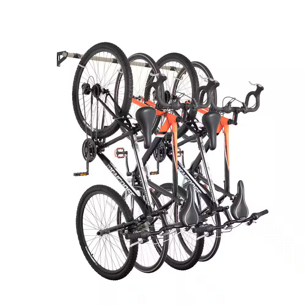 Gray 4-Bike Wall Mounted Garage Bike Rack