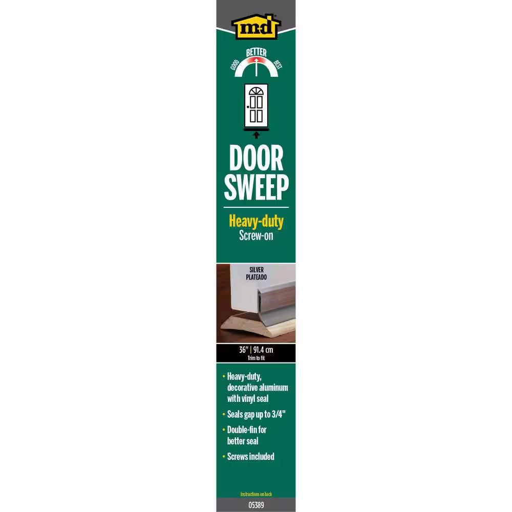 36 In. Silver Aluminum and Vinyl Heavy-Duty Screw-On Door Sweep