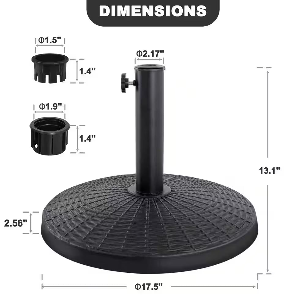 Black Resin and Concrete Outdoor 22 Lb. 18 In. round Patio Umbrella Base, for 1.5 In. Umbrella Poles