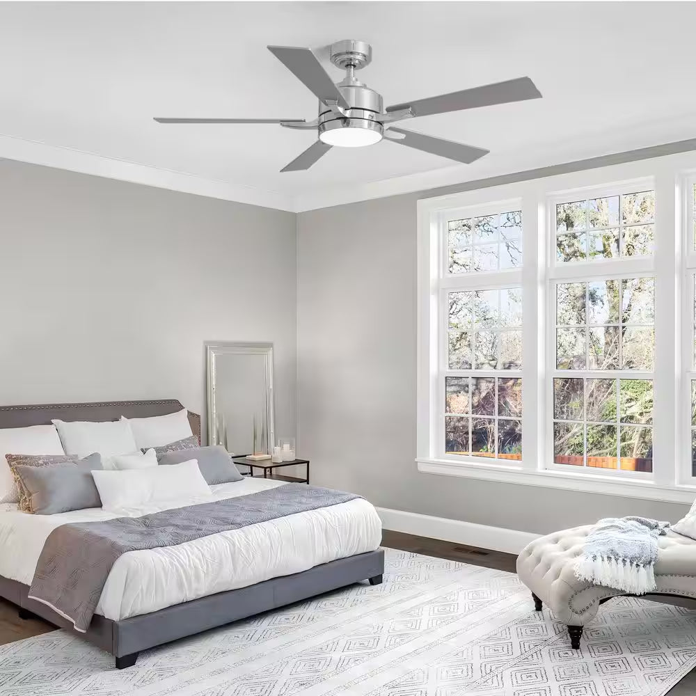52 In. Indoor Modern Chrome Ceiling Fan with LED Light and Remote Control for Bedroom and Living Room