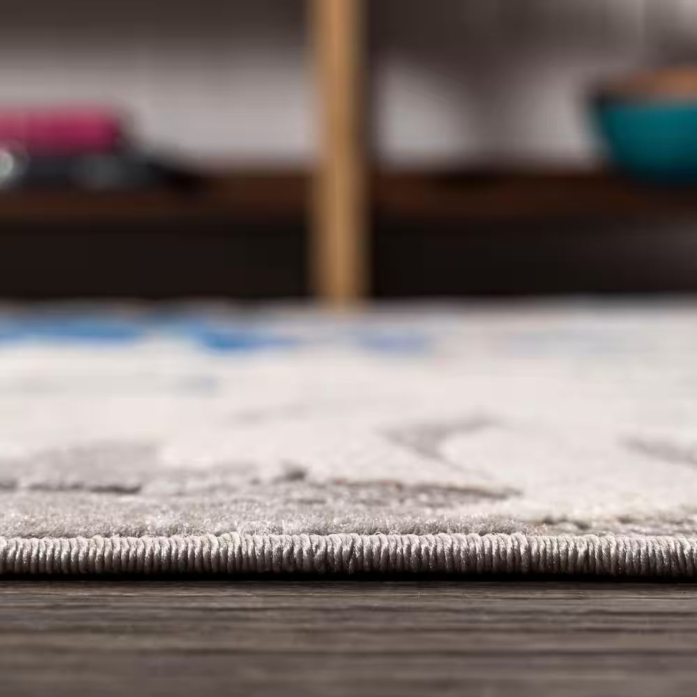 Tropics Palm Leaves Gray/Blue Indoor/Outdoor 8 Ft. X 10 Ft. Area Rug