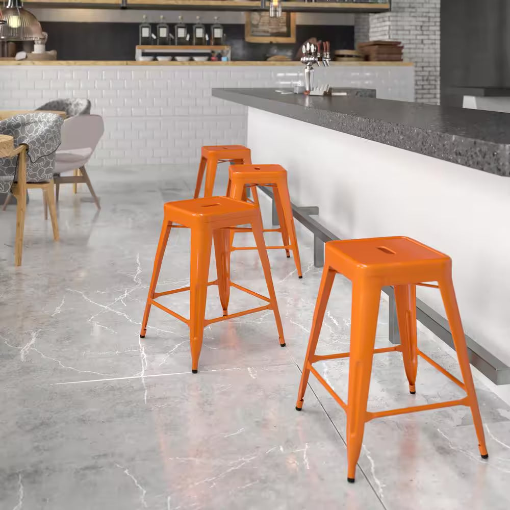 24 In. Orange Metal Bar Stool