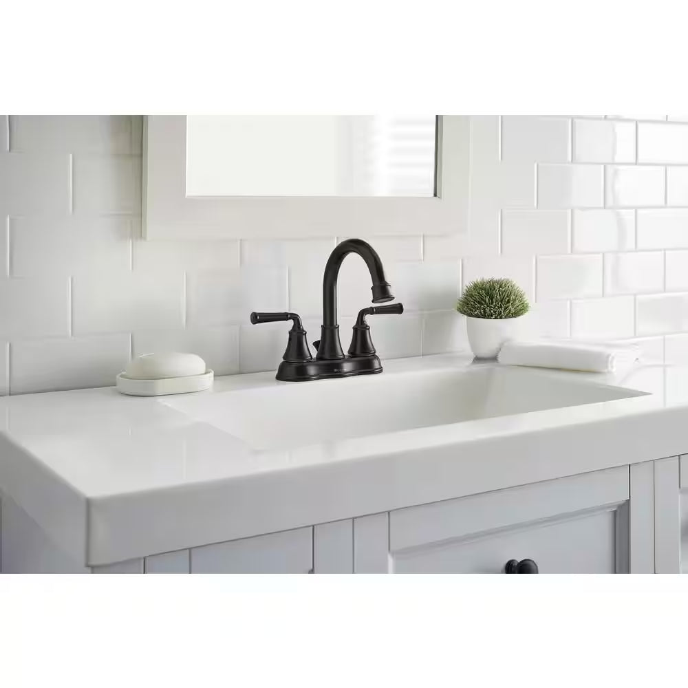 Dunston 4 In. Centerset Double Handle High-Arc Bathroom Faucet in Matte Black