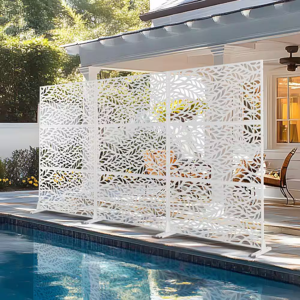72 In. H X 47 W Metal Privacy Screen for Deck Patio Balcony Garden, Freestanding Decorative Privacy Screen and Panels