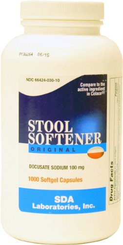 SDA Labs Docusate Sodium 100mg Stool Softener 1000 Softgels