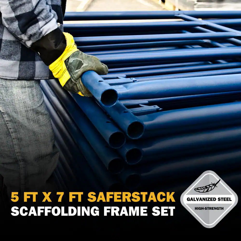 Saferstack Scaffold Section, 1-Story Scaffolding Frame Set with Galvanized Cross Braces, 5 Ft. W X 7 Ft. D X 5 Ft. H