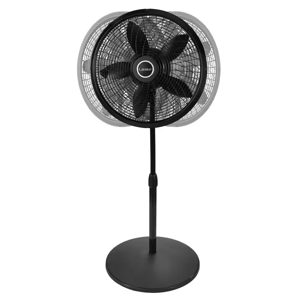 Cyclone 18 In. 3 Speed Oscillating Pedestal Fan for Home in Black with Adjustable Height, Tilt Back Head, Easy Assembly