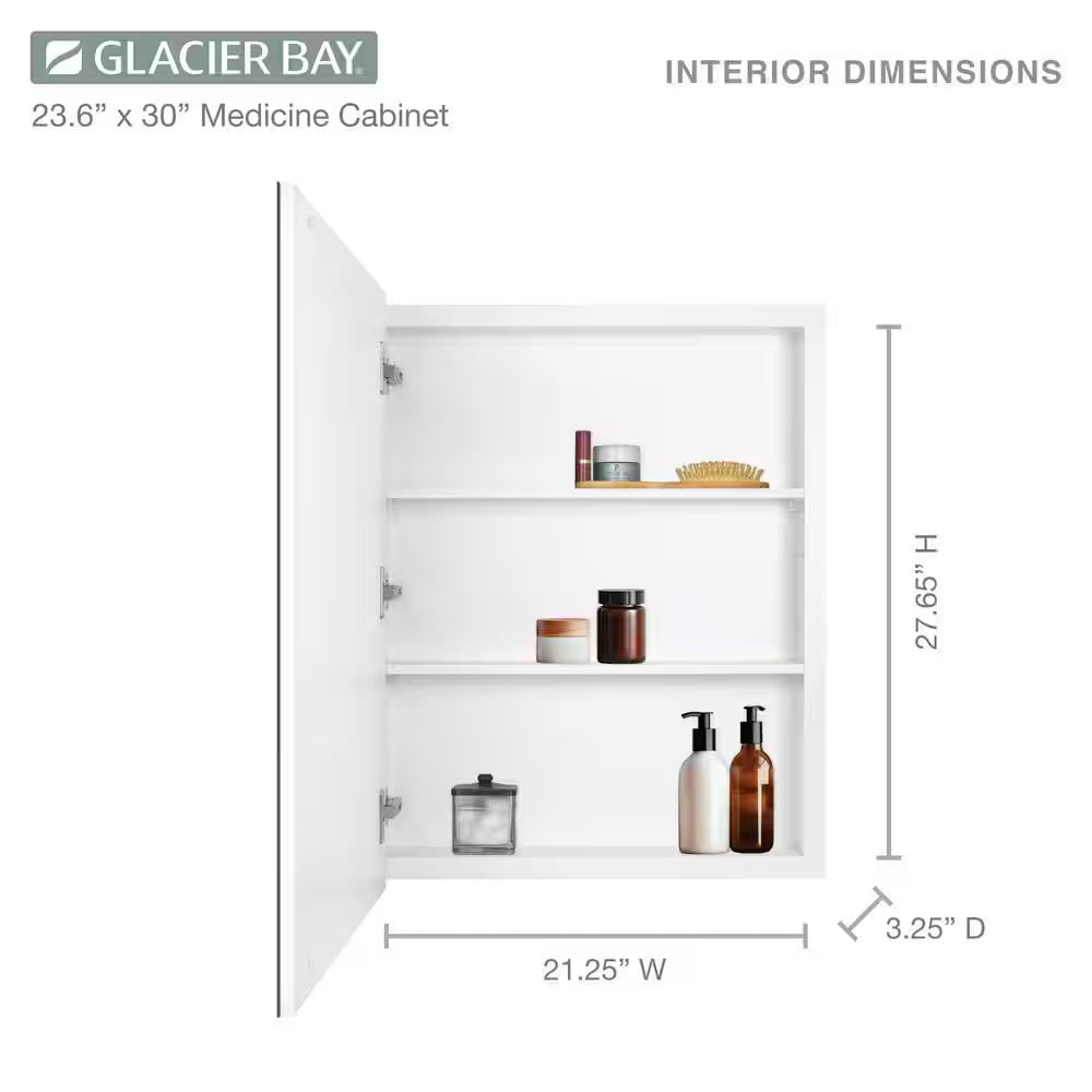 23.6 In. W X 30 In. H Rectangular Wood Composite Medicine Cabinet with Mirror