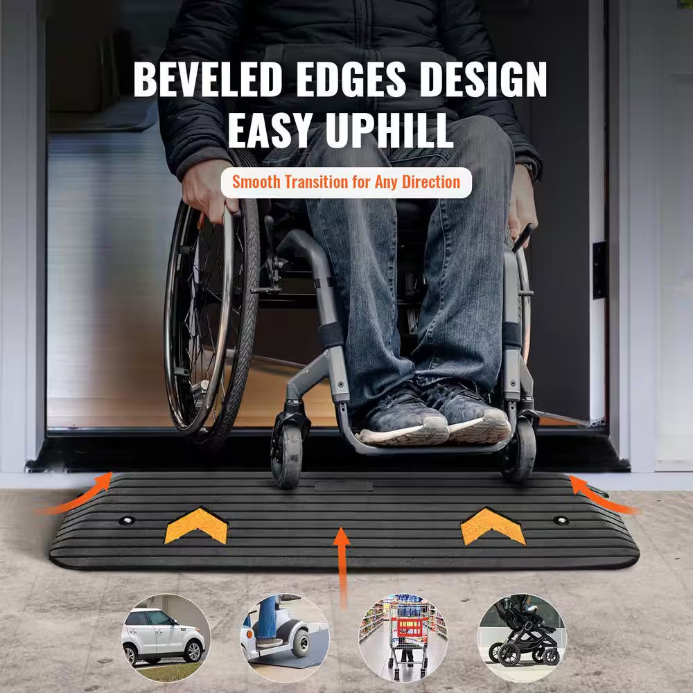 Upgraded Rubber Threshold Ramp, 1 In. Rise Wheelchair Ramp Doorway, Natural Curb Ramp Rated 33069 Lbs. Load Capacity
