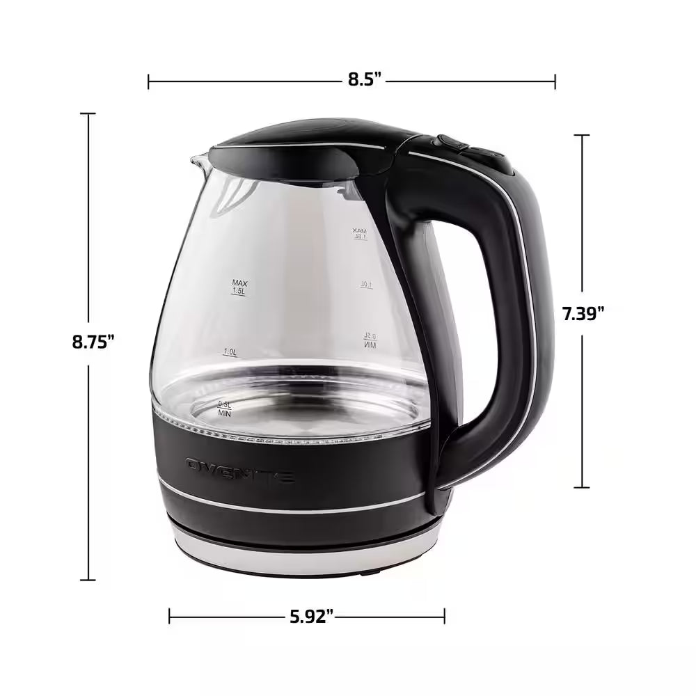 Illuminated 6.5-Cup Black Electric Kettle with Filter, Fast Heating and Auto-Shut Off