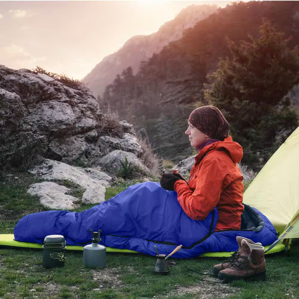 Mummy Sleeping Bag 83 In. L X 28 In. W, Water-Resistant Adult Cold Weather Sleeping Bag Rated to 10°F (Blue)