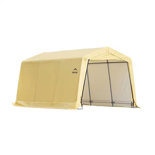10 Ft. W X 15 Ft. D X 8 Ft. H PE Garage without Floor in Tan W/ Patented Stabilizers and Best-In-Class Tightening