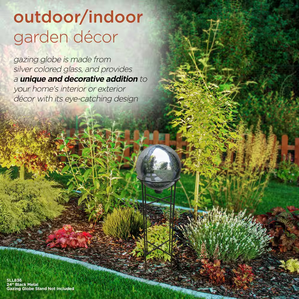 10 In. Diameter Indoor/Outdoor Glass Yard Decoration, Gazing Ball Green Silver