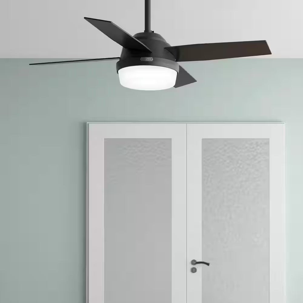 Dempsey 44 In. Indoor Matte Black Ceiling Fan with Remote and Light Kit Included