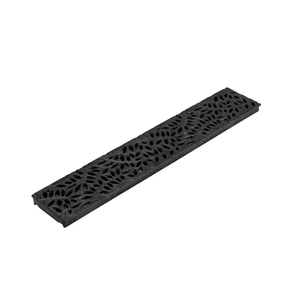 Spee-D Channel Drain Grate, 4-7/16 In. Wide X 2 Ft. Long, Decorative Botanical Design, Black Plastic