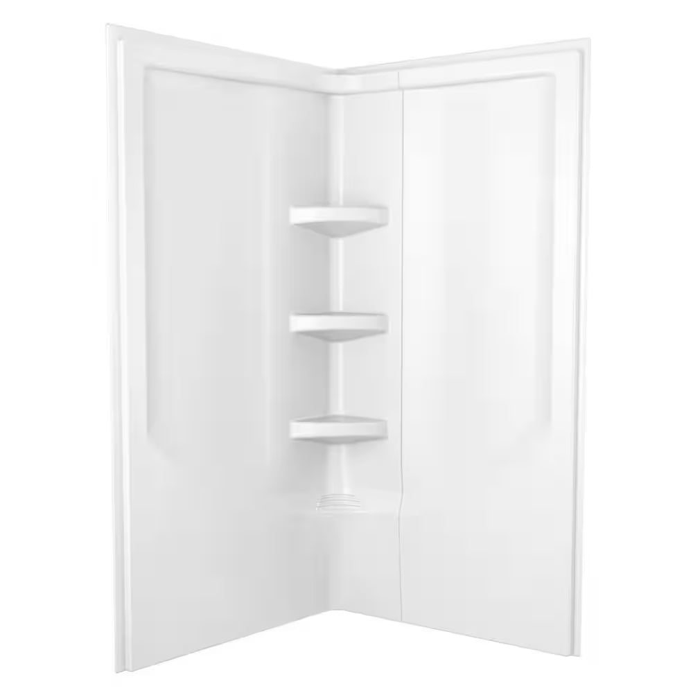38 In. W X 73.88 In. H 2-Piece Direct-To-Stud Corner Shower Wall Surrounds in White