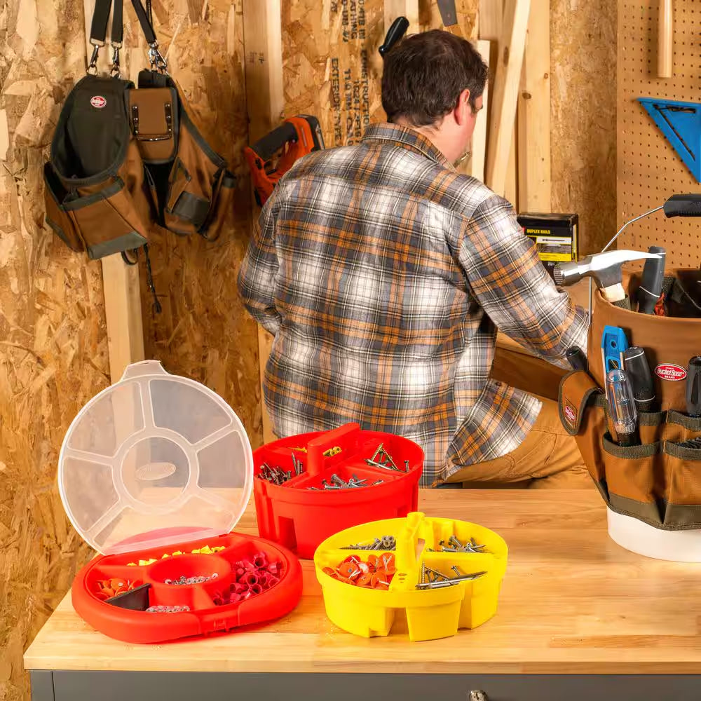 10.25 In. 4-Compartment Bucket Stacker Small Parts Organizer for Bucket Storage in Yellow