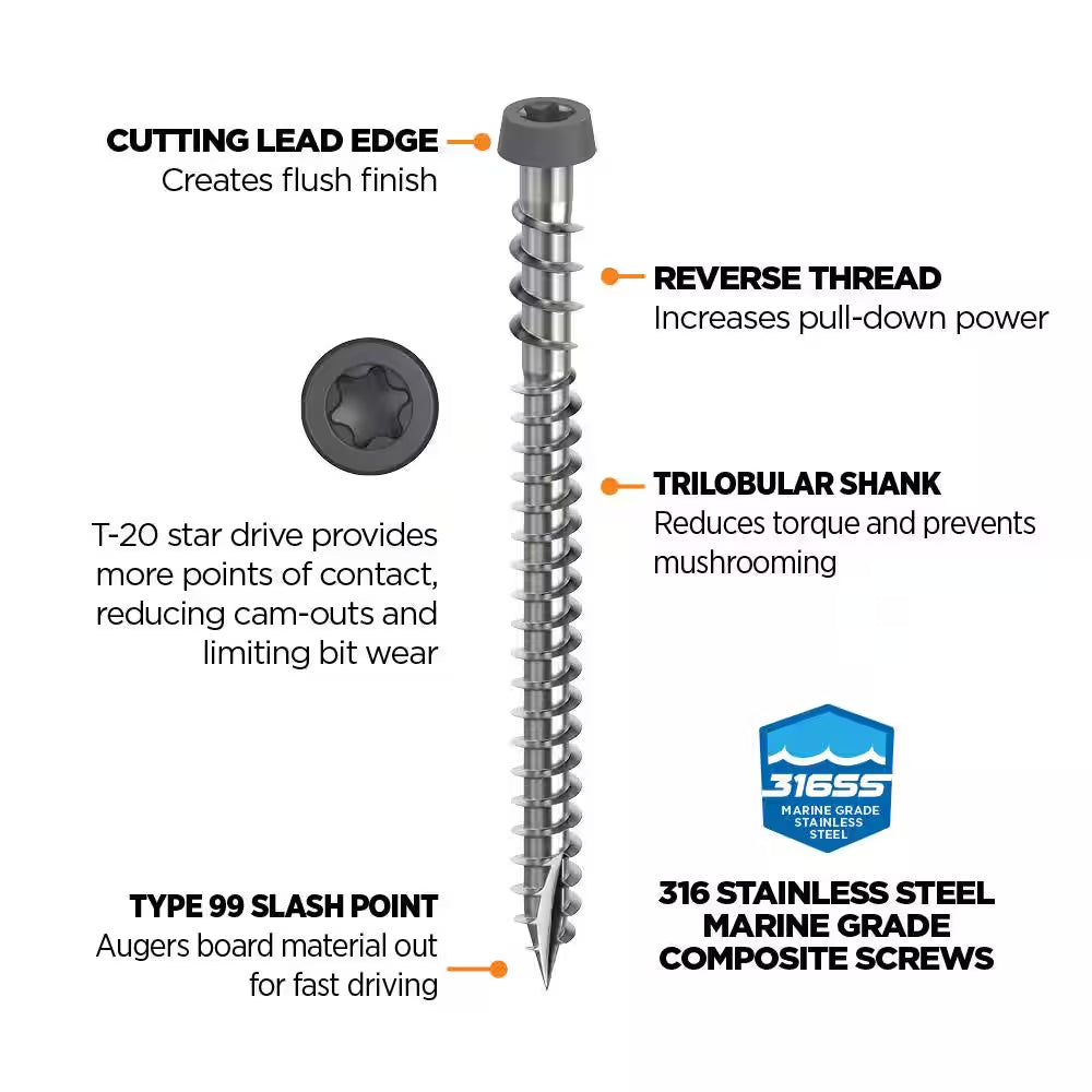 #10 2-1/2 In. 316 Stainless Steel Star Drive Dark Gray Composite Deck Screws (350-Count)