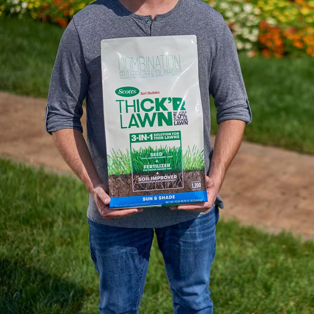 Turf Builder 12 Lbs. 1,200 Sq. Ft. THICK'R LAWN Grass Seed, Fertilizer, and Soil Improver for Sun & Shade