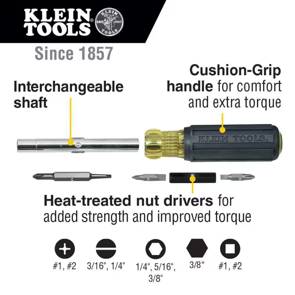 Heavy-Duty Multi-Bit Screwdriver/Nut Driver- Cushion Grip Handle