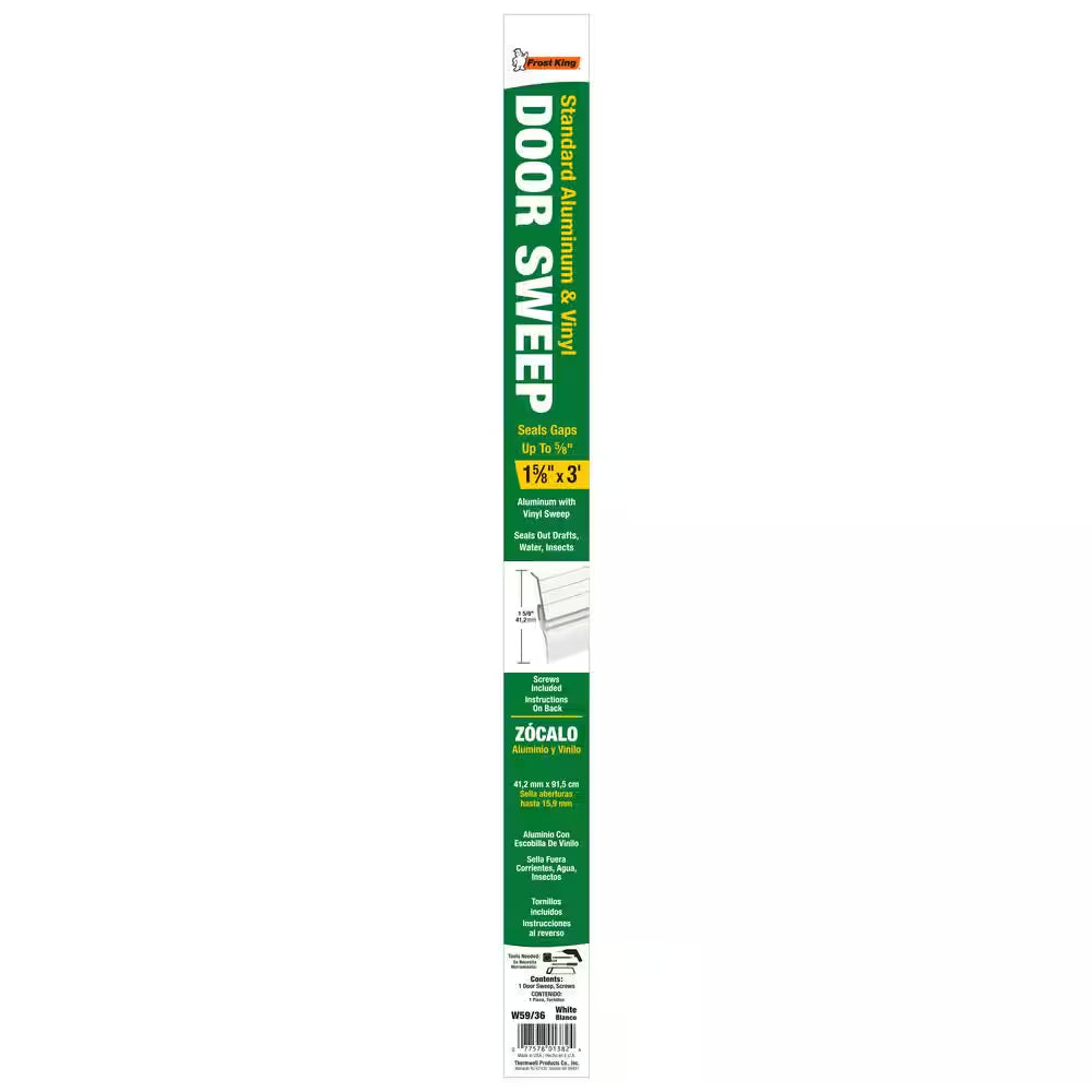 1-5/8-Inx36-In White Premium Aluminum and Vinyl Door Sweep Weatherstrip