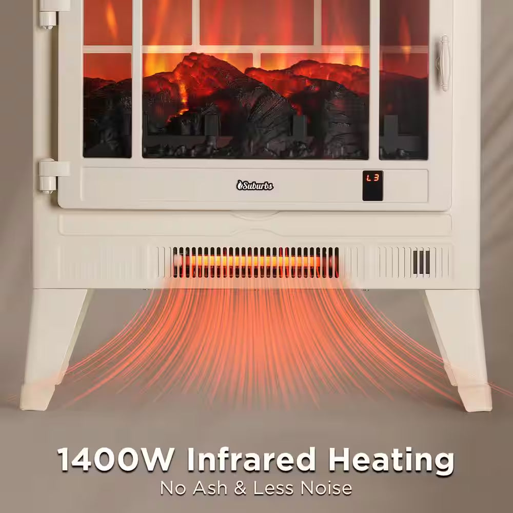 Suburbs 25 In. Wi-Fi Enabled Electric Fireplace Infrared Heater with Crackling Sound Freestanding Fireplace Stove, Ivory