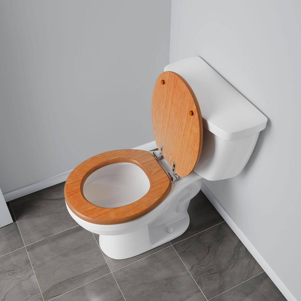 Oak Designer Wood round Toilet Seat with Cover, Chrome Hinges