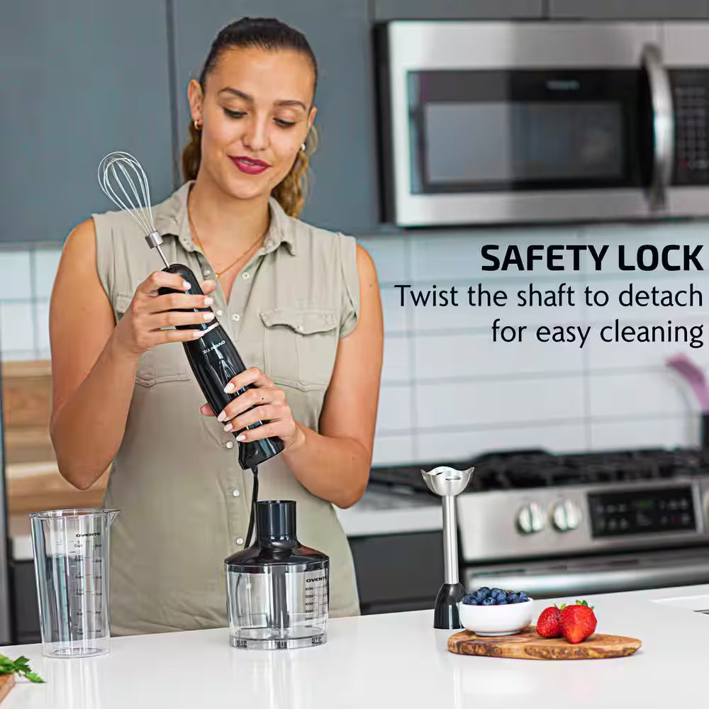 Ultra-Stick 2-Speed Black Hand Immersion Blender Set with Whisk+Beaker+Chopper
