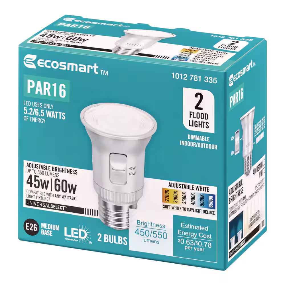 Universal Select 45/60-Watt Equivalent PAR16 Dimmable LED Spot Light Bulb with Selectable Color Temperature (2-Pack)