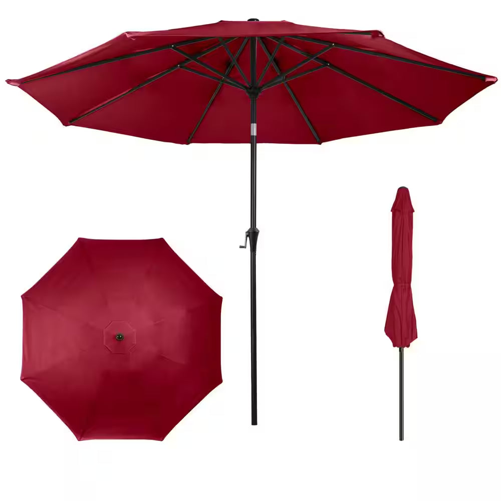 10 Ft. Aluminum Outdoor Patio Umbrella with Auto Tilt, Easy Crank Lift in Red