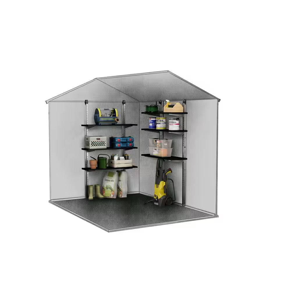 12 In. W X 40 In. H Black Adjustable Shelve Kit and Rack for Outdoor Storage Sheds Wall Shelving