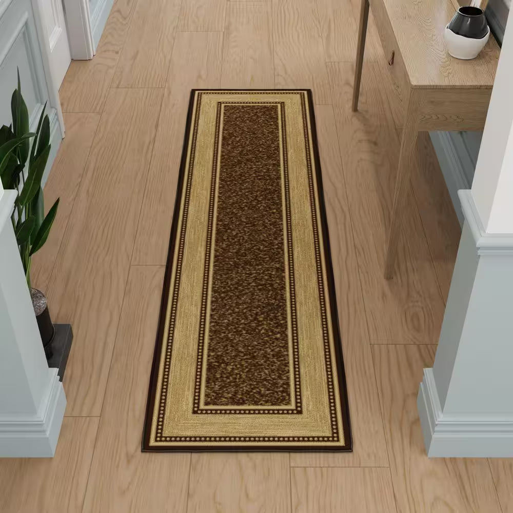 Ottohome Collection Non-Slip Rubberback Bordered Design 2X7 Indoor Runner Rug, 1 Ft. 10 In. X 7 Ft., Dark Brown