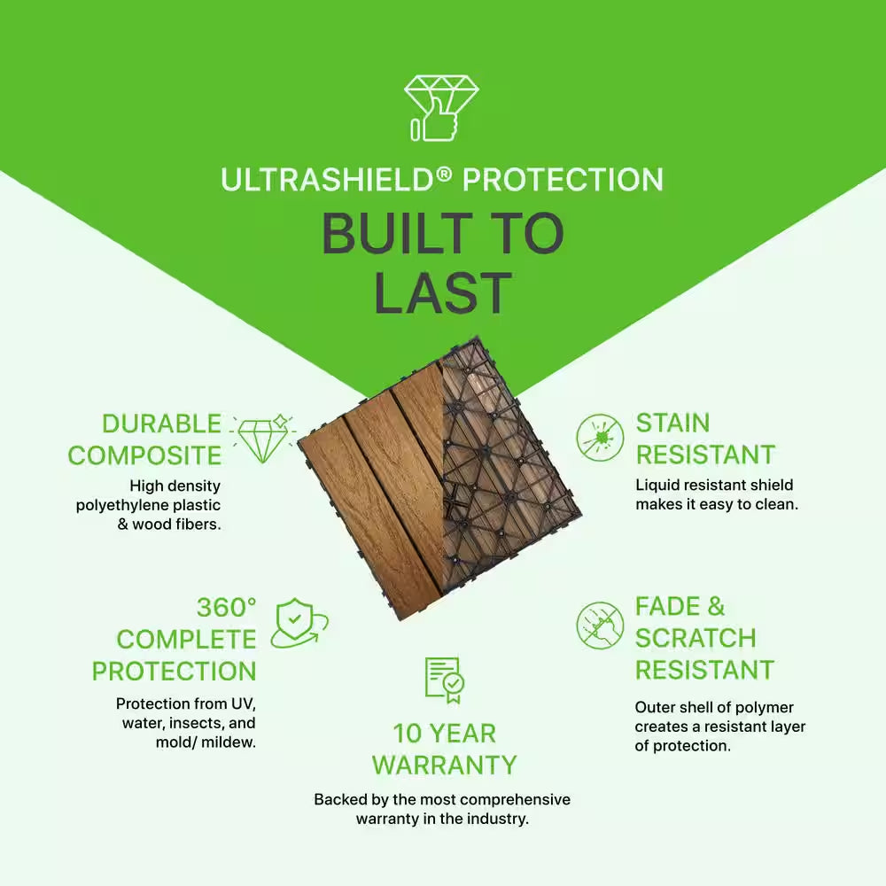 Ultrashield Naturale 1 Ft. X 1 Ft. Quick Deck Outdoor Composite Deck Tile in Peruvian Teak (10 Sq. Ft. per Box)