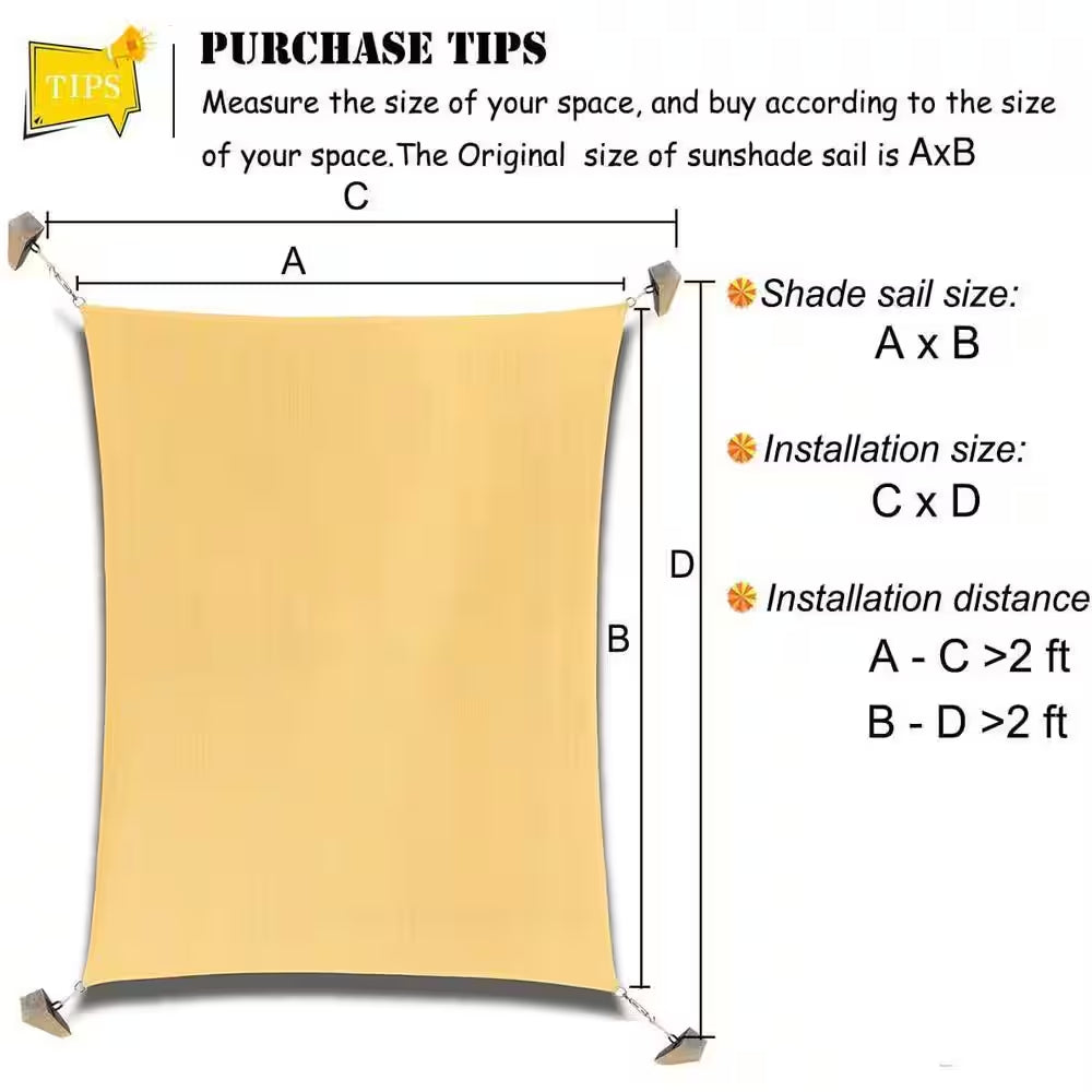 6 Ft. X 8 Ft. Sand Rectangle Sun Shade Sai for Backyard Deck Outdoor
