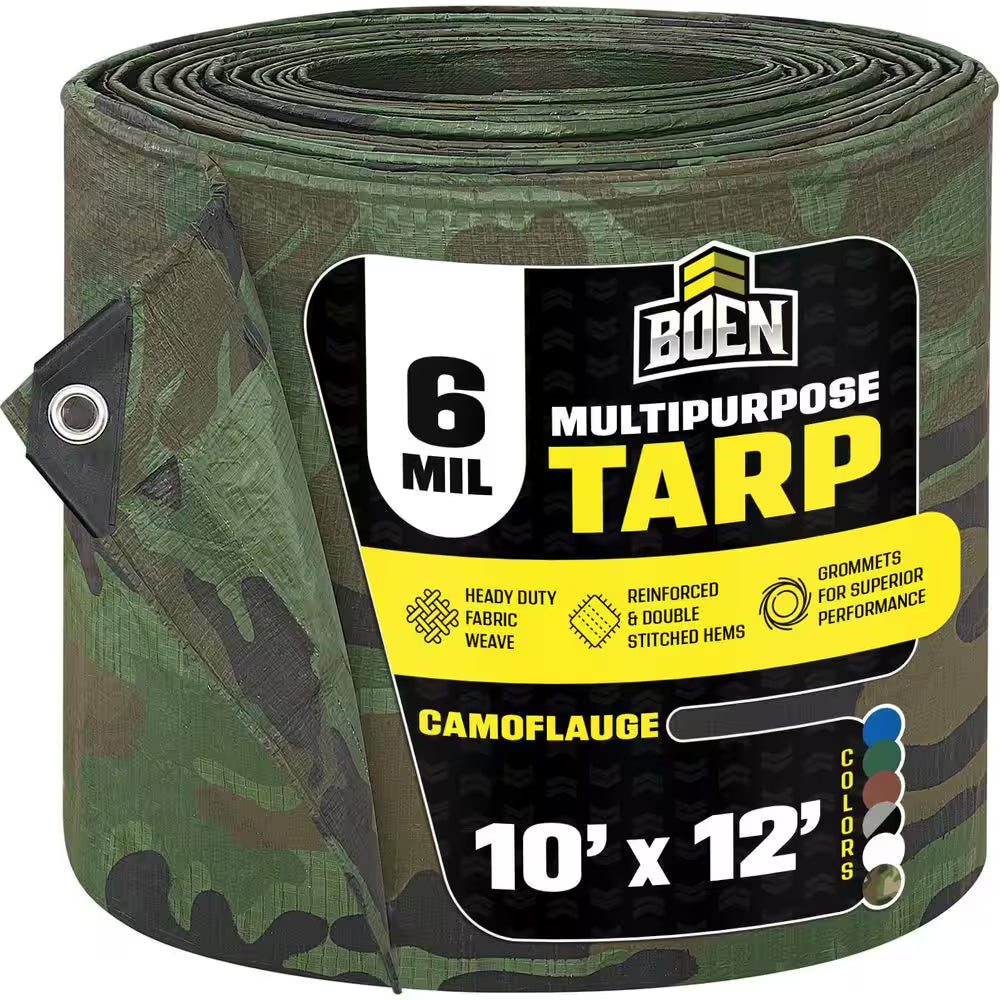 10 Ft. X 12 Ft. Multi-Purpose Camouflage Poly Tarp Cover 6 Mil Thick Weave Material, Waterproof