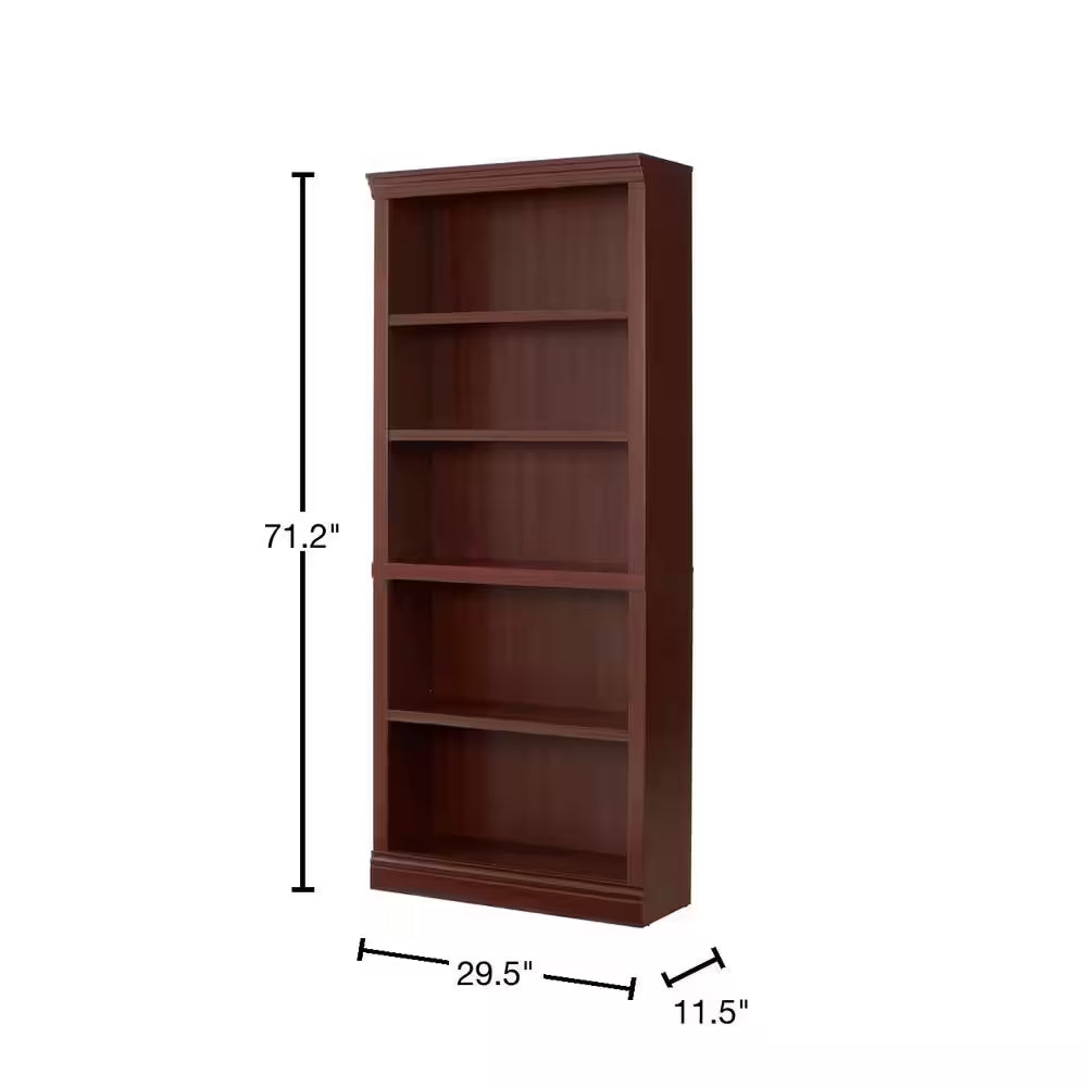 71 In. Dark Brown Wood 5-Shelf Classic Bookcase with Adjustable Shelves