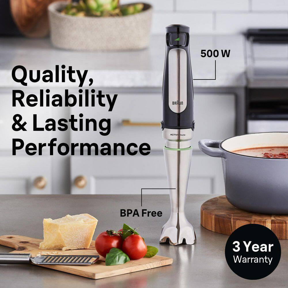 Multiquick 7 Smart-Speed Stainless Steel Immersion Blender with 500W of Power, Whisk