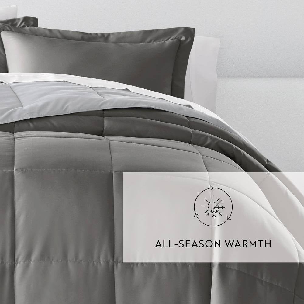 Gray and Light Gray Microfiber down Alternative Full/Queen Reversible Comforter Set