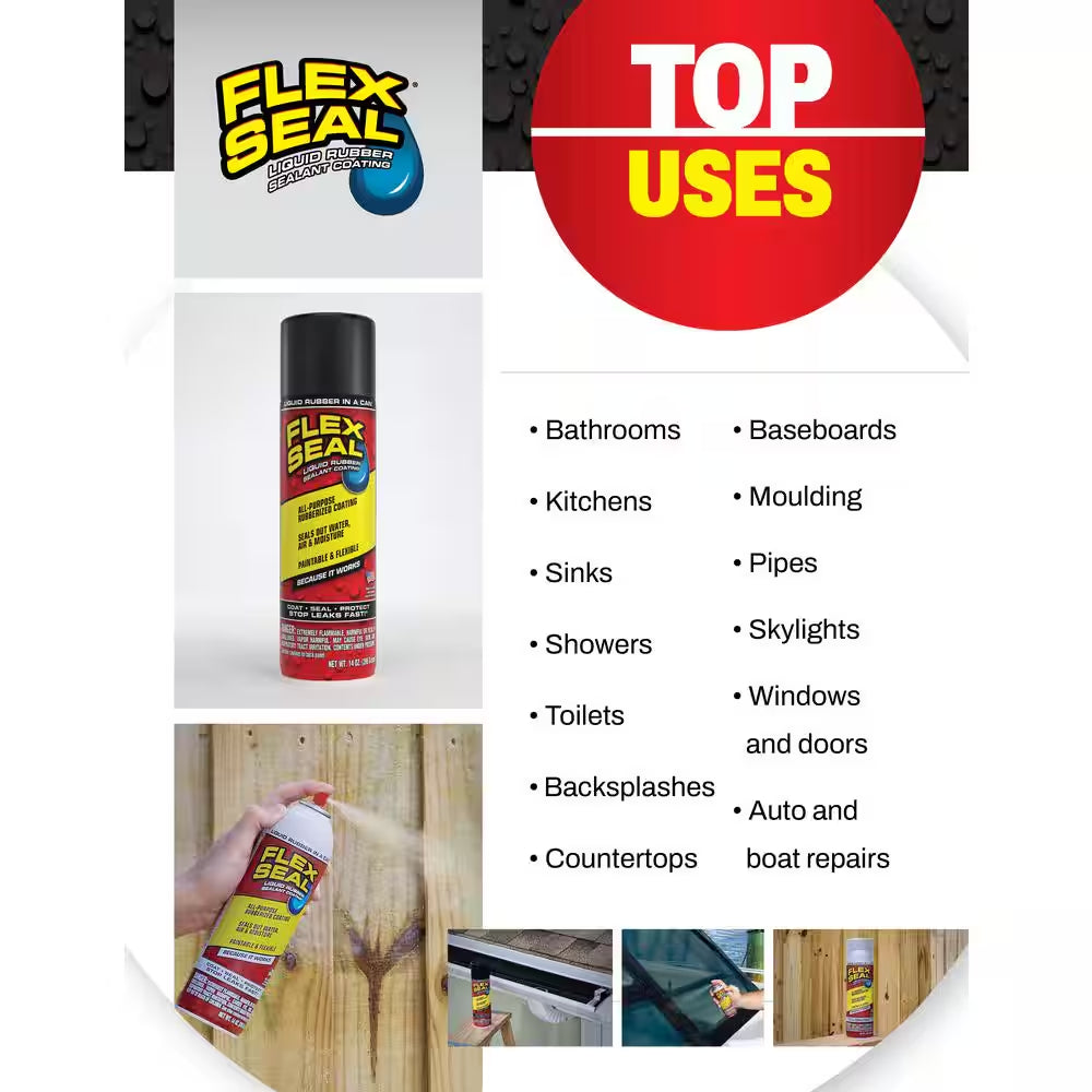 Flex Seal Black 14 Oz. Aerosol Liquid Rubber Sealant Coating Spray Paint