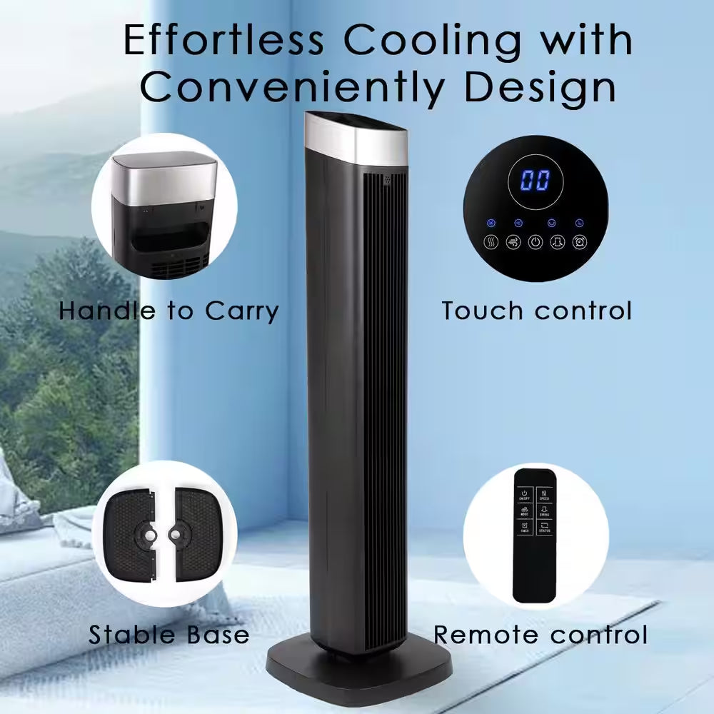 42 In. 3-Fan Speeds Tower Fan in Black with Remote Control