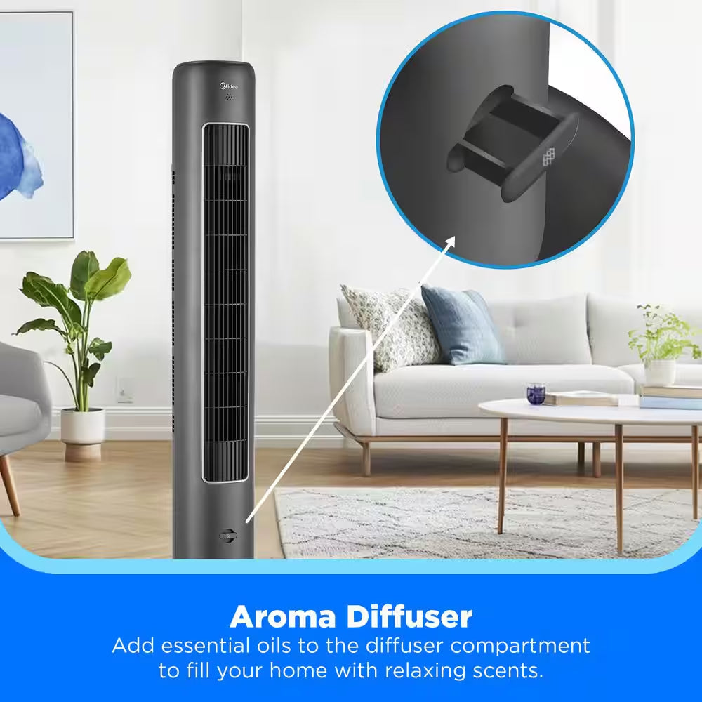 42 In. 3-Speeds Tower Fan in Gray with Wi-Fi, Sleep Mode, 60° Oscillation, 7-Hours Timer, Aromatherapy Box, Negative Ion