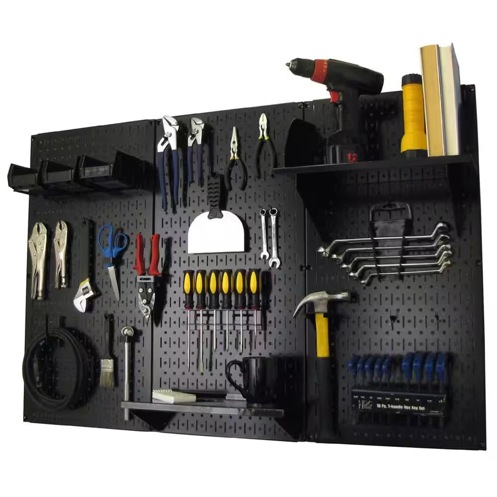 32 In. X 48 In. Metal Pegboard Standard Tool Storage Kit with Black Pegboard and Black Peg Accessories