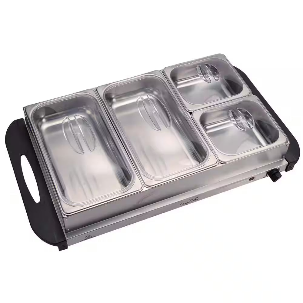 2.5 L Stainless Steel Warming Tray with 4 Crocks