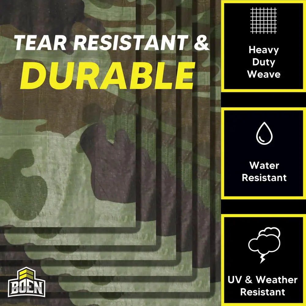 10 Ft. X 12 Ft. Multi-Purpose Camouflage Poly Tarp Cover 6 Mil Thick Weave Material, Waterproof