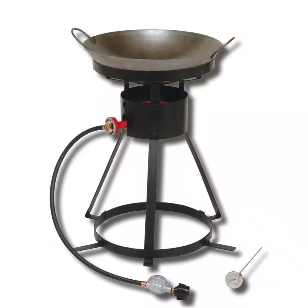 54,000 BTU Bolt Together Portable Propane Gas Outdoor Cooker with Special Recessed Wok Ring and 18 In. Steel Wok