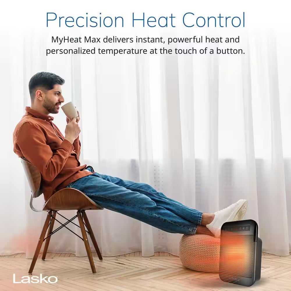 Myheat Max 1500-Watt 9.3 In. Black Electric Tabletop Personal Ceramic Space Heater with Thermostat Timer & Auto Shut-Off