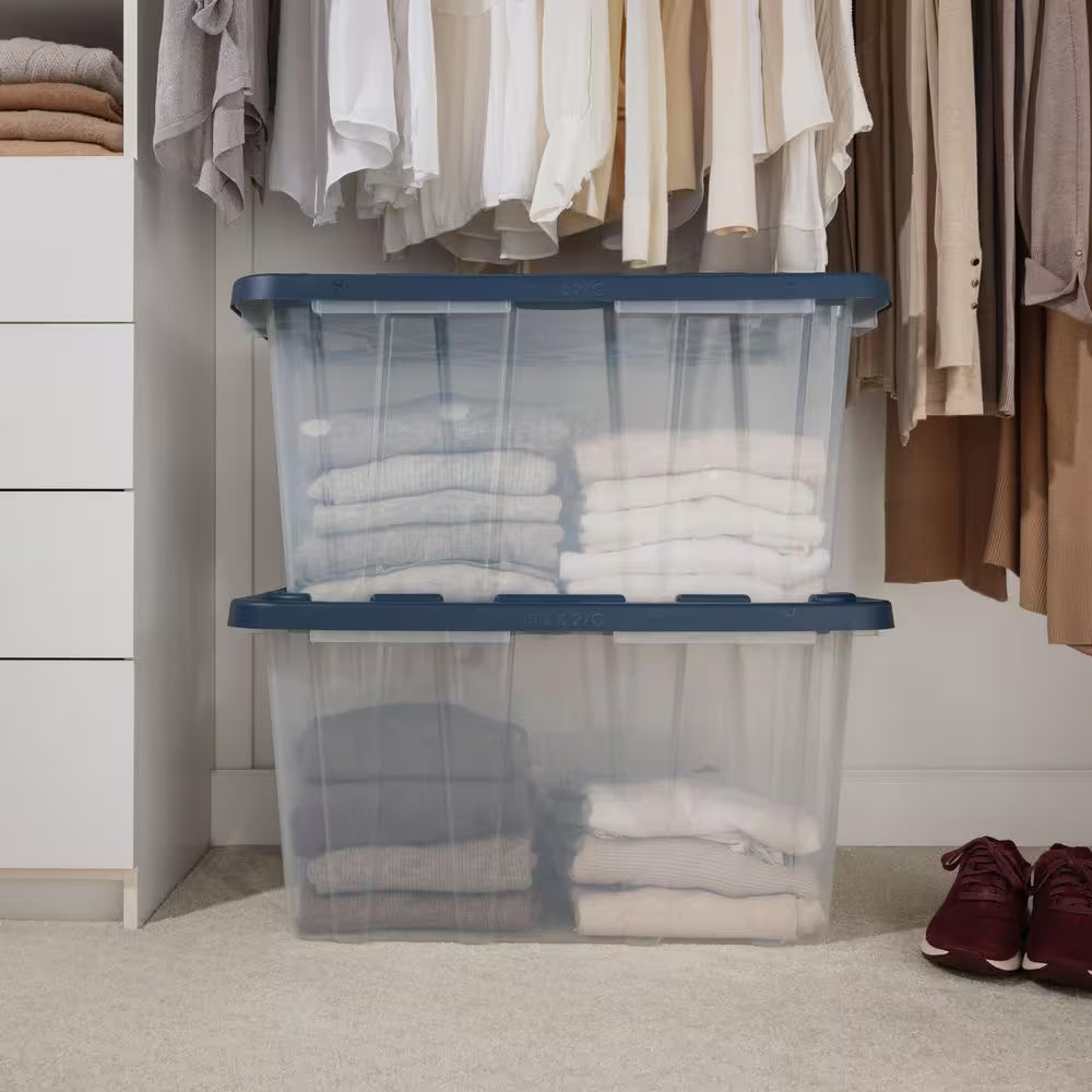 27 Gal. Tough Storage Tote in Clear with Moonlit Ocean Lid (4-Pack)