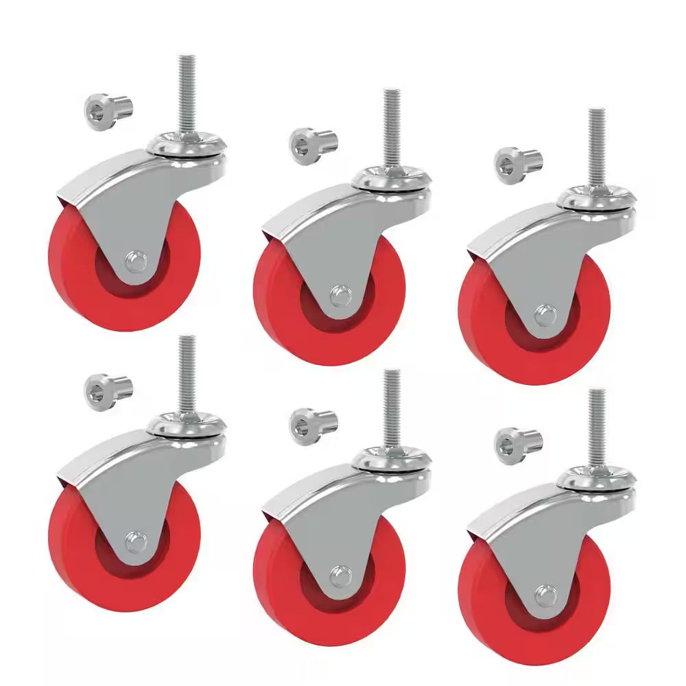 2.5 In. Caster Wheels Set of 6, Heavy Duty 360° Swivel Stem Casters of Garage Mechanics Chair or Creeper